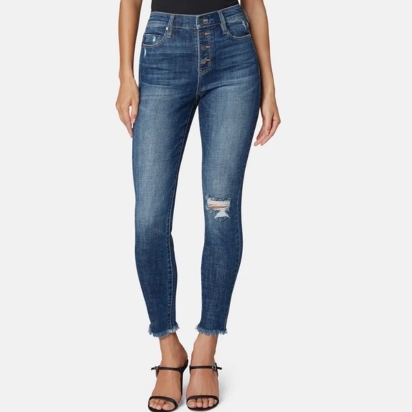 NWT Liverpool Jean Co. Abby High Rise Button Fly Distressed Jeans - Picture 1 of 10